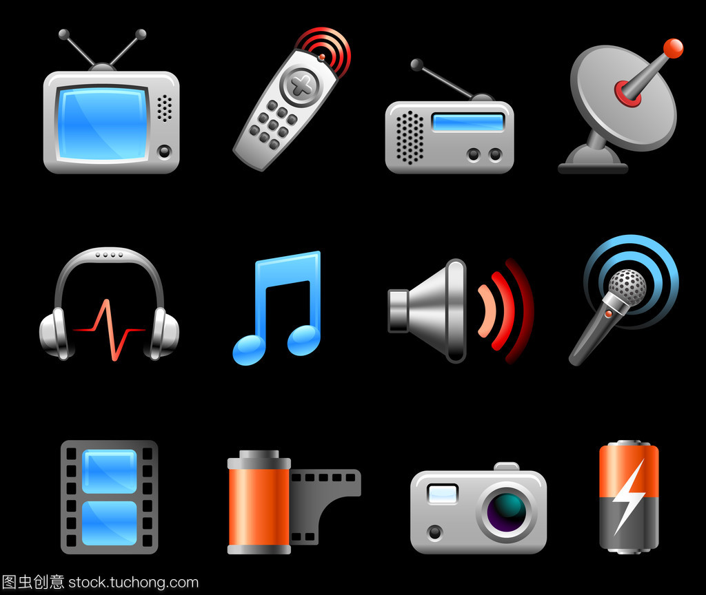 电子产品与媒体图标 现代数字生活的视觉象征
